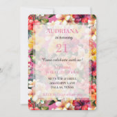 ピンクの熱帯ハイビスカスフラワーズ誕生日 招待状 (正面)