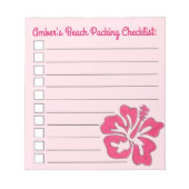ピンクの熱帯ハイビスカスフラワービーチパッキングリスト ノートパッド (正面)