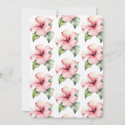 ピンクの熱帯ハイビスカスフローラ結婚式の招待 招待状 (裏面)
