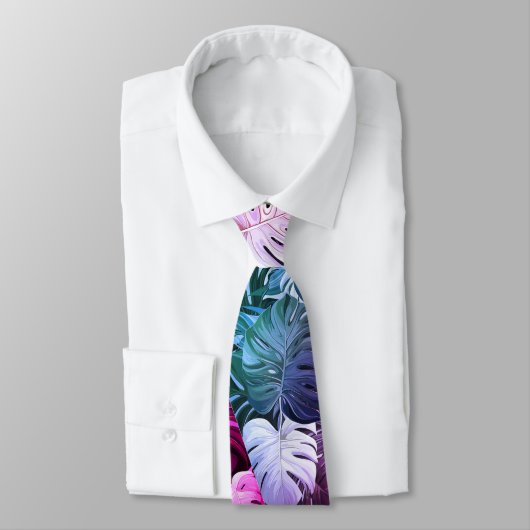 ピンクの熱帯ハワイアンモンステラ模様 ネクタイ (タイ)