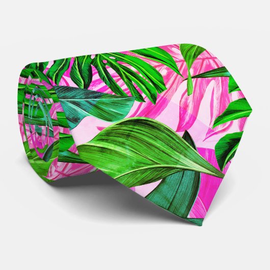 ピンクの熱帯ハワイアン模様 ネクタイ (ロール)