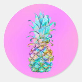 ピンクの熱帯パイナップルカラースプラッシュルアウ（ハワイ式宴会）パーティー ラウンドシール
