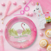 ピンクの熱帯フラミンゴのやし葉状体の誕生日 ペーパープレート (パーティー)