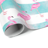 ピンクの熱帯フラミンゴのストライプパーティー ラッピングペーパー (ロールコーナー)