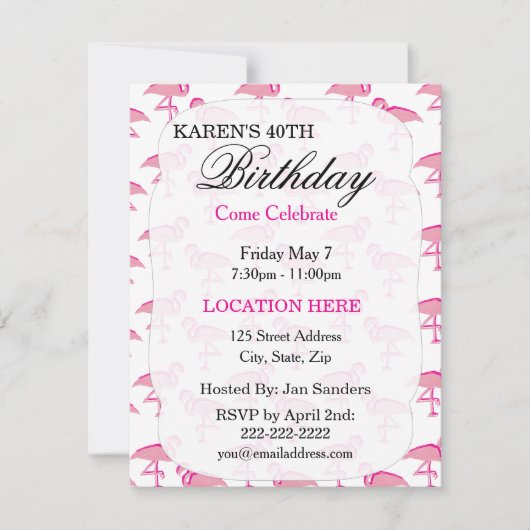 ピンクの熱帯フラミンゴバースデーパーティ招待状 招待状 (正面)