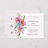 ピンクの熱帯フローラカスタムウェディング 招待状 (正面/裏面)