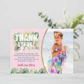 ピンクの熱帯フローラガールズビーチパーティー写真 サンキューカード (スタンド正面)