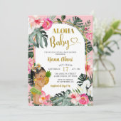 ピンクの熱帯フローラパイナップルアロハベビーシャワー 招待状 (スタンド正面)