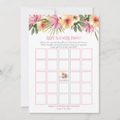 ピンクの熱帯フローラ開花ベビーシャワービンゴカード 招待状 (正面)