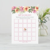 ピンクの熱帯フローラ開花ベビーシャワービンゴカード 招待状 (スタンド正面)