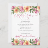 ピンクの熱帯フローラ開花赤ちゃんシャワーありがとう サンキューカード (正面)