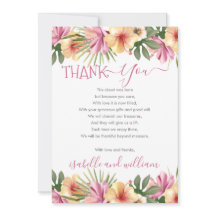 ピンクの熱帯フローラ開花赤ちゃんシャワーありがとう