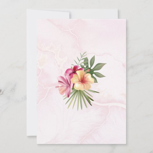 ピンクの熱帯フローラ開花赤ちゃんシャワーありがとう サンキューカード (裏面)