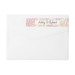 ピンクの熱帯モンステラ葉とパメ結婚の ラップアラウンドラベル