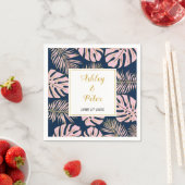 ピンクの熱帯モンステラ葉、パーム・ナ結婚イーズ スタンダードカクテルナプキン (インサイチュ)