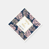 ピンクの熱帯モンステラ葉、パーム・ナ結婚イーズ スタンダードカクテルナプキン (角)