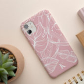 ピンクの熱帯ヤシの葉のパターンのモノグラムケースメイト Case-Mate iPhoneケース