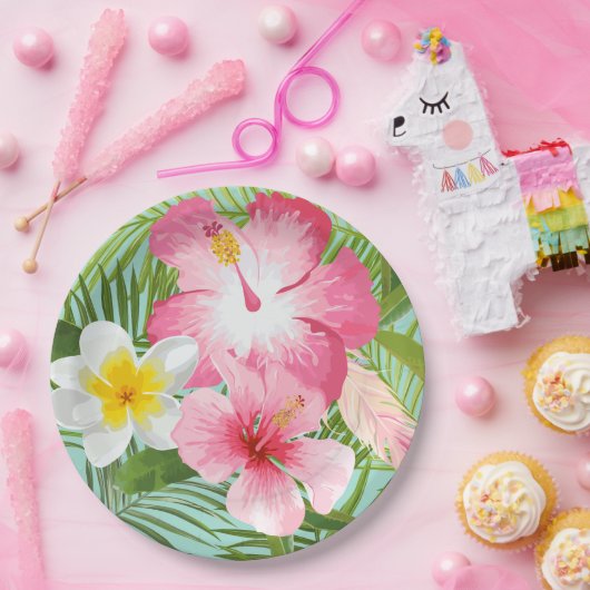 ピンクの熱帯性ハイビスカスの花 ペーパープレート (パーティー)