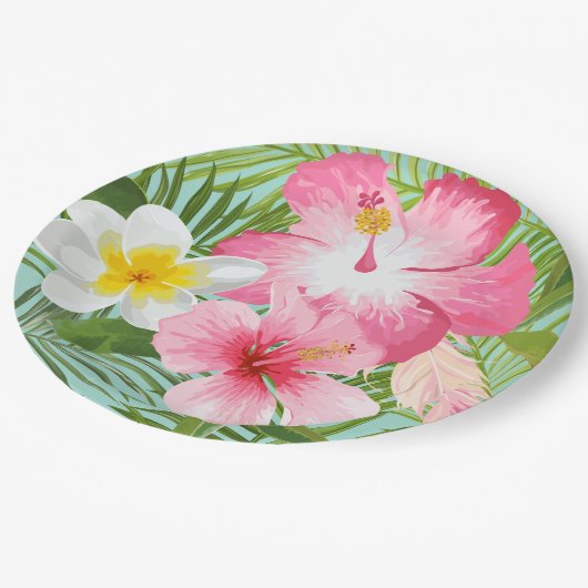 ピンクの熱帯性ハイビスカスの花 ペーパープレート (アングル)