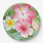 ピンクの熱帯性ハイビスカスの花 ペーパープレート (正面)