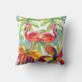 ピンクの熱帯性フラミンゴの鳥の水色 クッション (裏面)