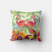 ピンクの熱帯性フラミンゴの鳥の水色 クッション (正面)