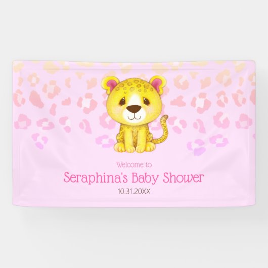 ピンクの熱帯性レインボーヒョウ赤ちゃんシャワーへようこそ 横断幕 (横)