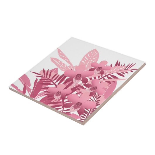 ピンクの熱帯植物の花束 タイル (側面)