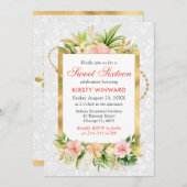 ピンクの熱帯花ゴールドフォイルスウィート16 招待状 (正面/裏面)