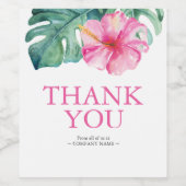 ピンクの熱帯花ワインラベルありがとう ワインラベル (シングルラベル)