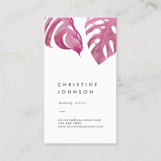 ピンクの熱帯葉国 名刺 (正面)