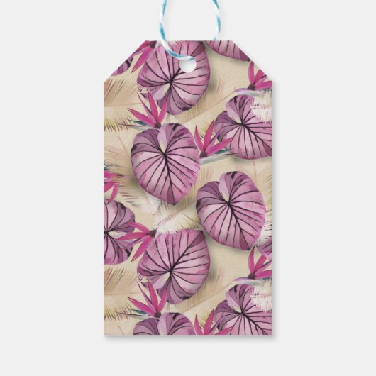 ピンクの熱帯葉 ギフトタグ (裏面)
