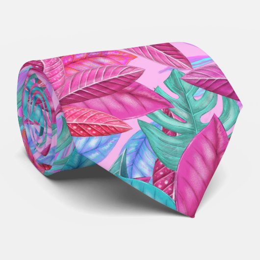 ピンクの熱帯葉 ネクタイ (ロール)