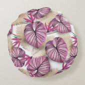ピンクの熱帯葉 ラウンドクッション (裏面)