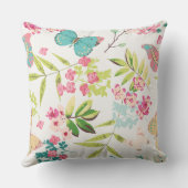 ピンクの熱帯蝶花のガーリーな花のプリント クッション (裏面)