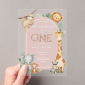 ピンクの熱帯野生のワンジャングルサファリ動物 アクリル招待状 (インサイチュ (ポータブル))