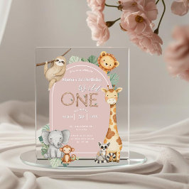 ピンクの熱帯野生のワンジャングルサファリ動物 アクリル招待状