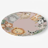 ピンクの熱帯野生のワンジャングルサファリ動物 ペーパープレート (アングル)