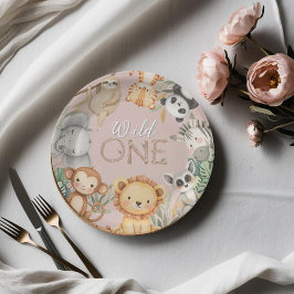 ピンクの熱帯野生のワンジャングルサファリ動物 ペーパープレート