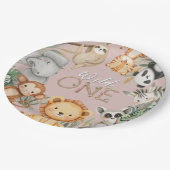 ピンクの熱帯野生のワンジャングルサファリ動物 ペーパープレート (アングル)