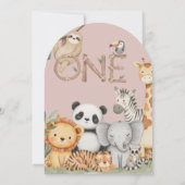 ピンクの熱帯野生のワンジャングルサファリ動物 招待状 (裏面)