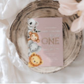 ピンクの熱帯野生のワンジャングルサファリ動物 招待状