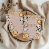 ピンクの熱帯野生のワンジャングルサファリ動物 招待状