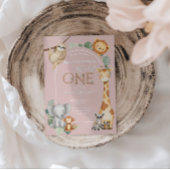 ピンクの熱帯野生のワンジャングルサファリ動物 招待状