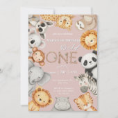 ピンクの熱帯野生のワンジャングルサファリ動物 招待状 (正面)