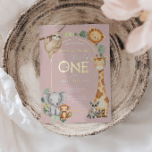 ピンクの熱帯野生のワンジャングルサファリ動物 箔招待状