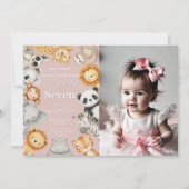 ピンクの熱帯野生ジャングルサファリ動物 招待状 (正面)