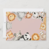 ピンクの熱帯野生ジャングルサファリ動物 招待状 (裏面)