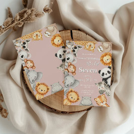 ピンクの熱帯野生ジャングルサファリ動物 招待状