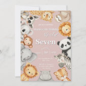 ピンクの熱帯野生ジャングルサファリ動物 招待状 (正面)